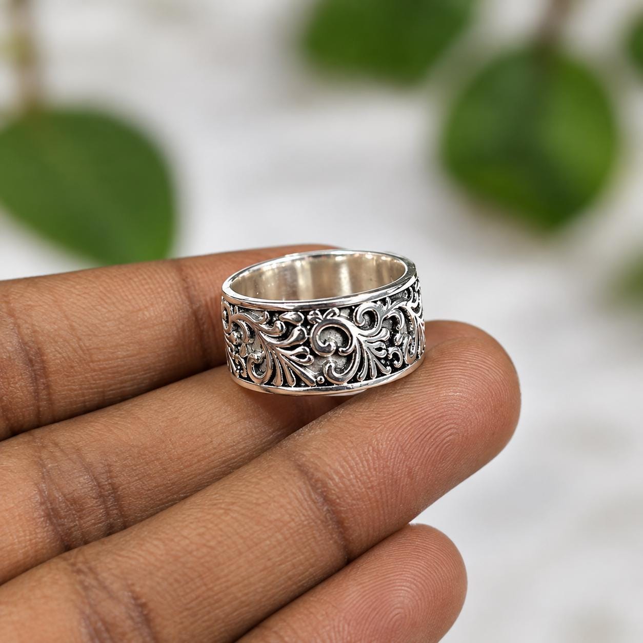 Antique Silver Wide Band Ring - Etsy