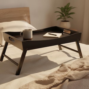 Folding Bed Tray Table Walnut Wood 24" | Laptop Desk for Bed | Breakfast Tray Table with Legs | Overbed Table | Work From Bed Desk Tray