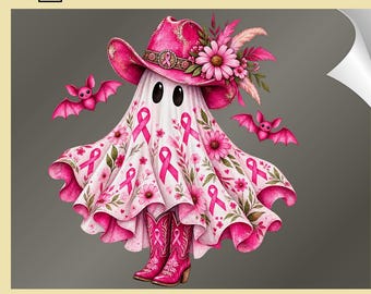 Halloween Cowboy Ghost Breast Cancer Awareness DTF Transfer: Western We Wear Pink Heat Print