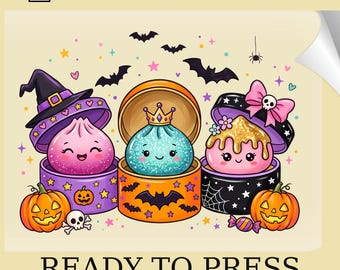 Halloween Dumpling DTF Transfer: Retro Funny Asian Food Heat Print (Ready To Press)