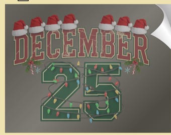 25 December-Christmas Lights DTF Transfer: Retro Holiday Season Heat Print (Ready To Press)