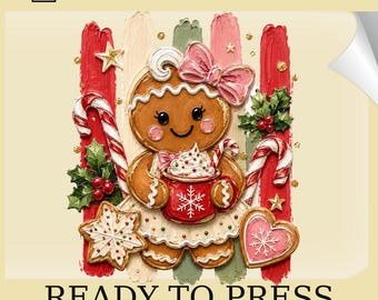 Christmas Gingerbread DTF Transfer: Watercolor Brushstroke Cookie Heat Print (Ready To Press)