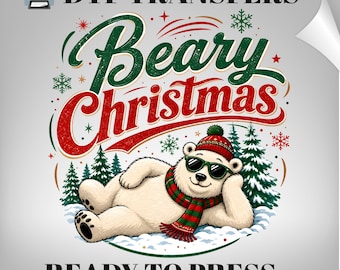Beary Christmas DTF Transfer: Retro Holiday Season Bear Heat Print (Ready To Press)