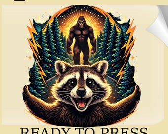 Bigfoot Sunset Landscape DTF Transfer: Funny Raccoon Ready To Press Heat Print