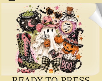 Retro Halloween Ghost DTF Transfer: Vintage Trick or Treat Heat Print (Ready To Press)
