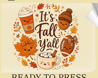 It's Fall Y'all DTF Transfers: Vintage Autumn Fall Leaves&Foootball Heat Print Design