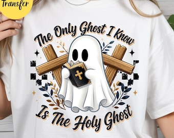 Holly Ghost DTF Transfer: Retro Halloween Cross Heat Print Design (Ready To Press)