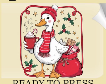 Christmas Goose Santa DTF Transfer: Holiday Season Heat Print (Ready To Press)