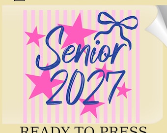 Senior 2027 DTF Transfer: Retro Coquette Striped Gradution Heat Print Design (Ready To Press)