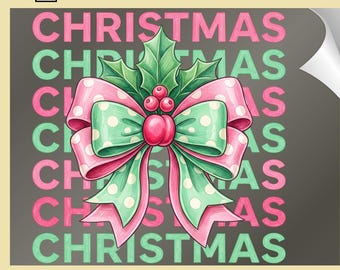 Coquette Christmas Mistletoe DTF Transfer: Matching Pajamas Holiday Season Heat Print (Ready To Press)