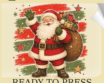 Brushstroke Santa DTF Transfer: Holiday Season Heat Print (Ready To Press) Merry Christmas