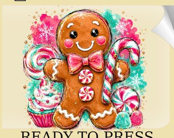 Christmas Gingerbread DTF Transfer: Funny Brushstroke Cookie Heat Print (Ready To Press)