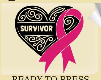 Breast Cancer Awareness DTF Transfer: Pink Ribbon Heart Survivor Print (Ready to Press)