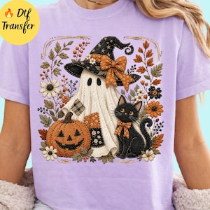 Patchwork Witch Ghost DTF Transfer: Coquette Halloween Ghost&Black Cat Heat Print Design (Ready To Press) image 5