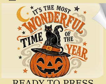 Halloween Witch Pumpkin DTF Transfer: Wonderful Time Of The Year Heat Print (Ready To Press)