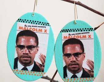 Pendientes de madera hechos a mano Malcolm X Ultralight