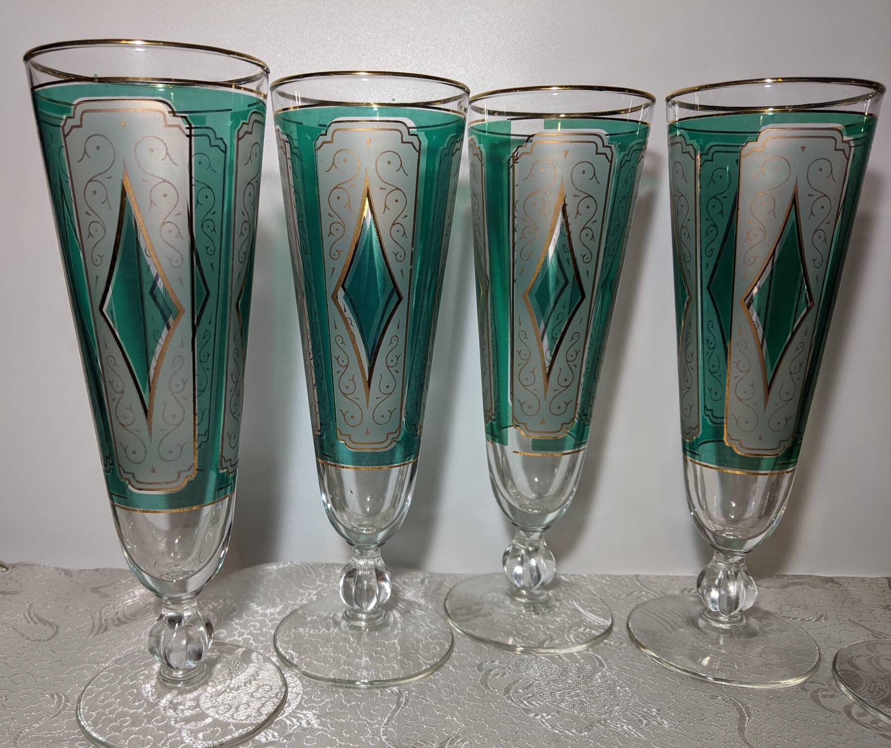 Five 5 Vintage Mid Century Libbey Glass Emeralds Pattern Etsy