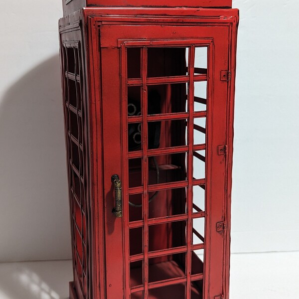 British Telephone Booth Red Phone Box 16" Metal Sculpture English Crown Pop Art Phone Booth Red Metal Sculpture Pop Art British Culture