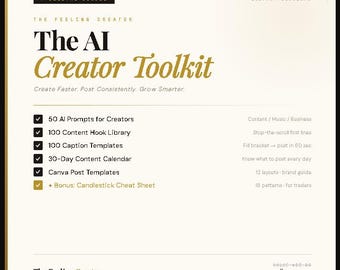 AI Creator Toolkit | 50 Prompts, Content Calendar, Captions, Canva Templates (Digital Download)
