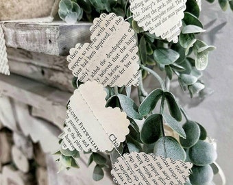 Vintage Book Page Heart Garland - Party - Event Decor - Holiday Decorations - Weddings - Shower Banner - Photo Props - Baby's Room - Upcycle