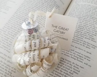 The Great Gatsby - F. Scott Fitzgerald - Vintage Novel Ornament - Upcycled Book Page Christmas Ornament - Holiday Decorations Home Decor