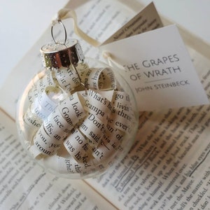 Grapes of Wrath by John Steinbeck - Vintage Book Ornament - Librarian Gift - Teachers Christmas - Bookish Glass Baubles Holiday Decorations