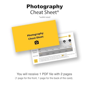 DSLR Camera Photography Cheat Sheet *Printable* - Digital Reference Card for Exposure Settings - Print & Cut