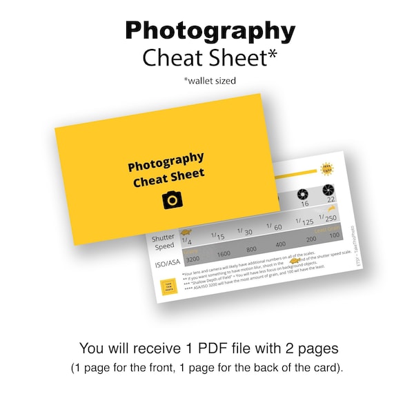 DSLR Camera Photography Cheat Sheet *Printable* - Digital Reference Card for Exposure Settings - Print & Cut