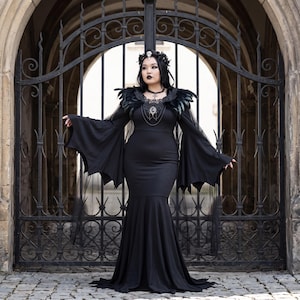 black feather dress long sleeve Available in Black and