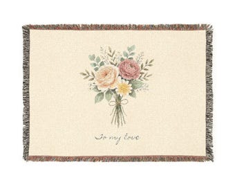 Vintage Floral Bouquet Woven Blanket | Tapestry Throw, Cottagecore Decor