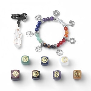 7 Chakra Quadratisches Stein Yoga Armband Kristallanhänger Schmuckset