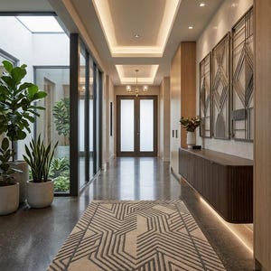Modern Geometric Hand Knotted Rug, Contemporary Wool Area Rug, Neutral Beige Carpet, Luxury Designer Rug, Abstract Pattern rug