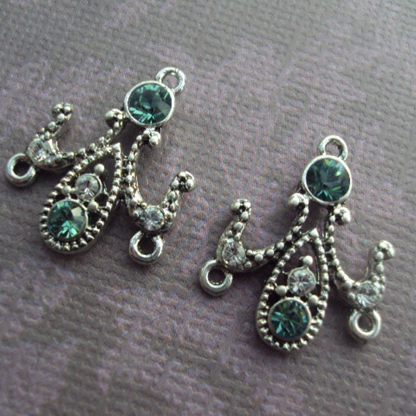 Teal Green SWAROVSKI CRYSTAL 2 HoleChandelier Earring Findings Components 20x15mm 1 Pair... Wedding, Bridal...