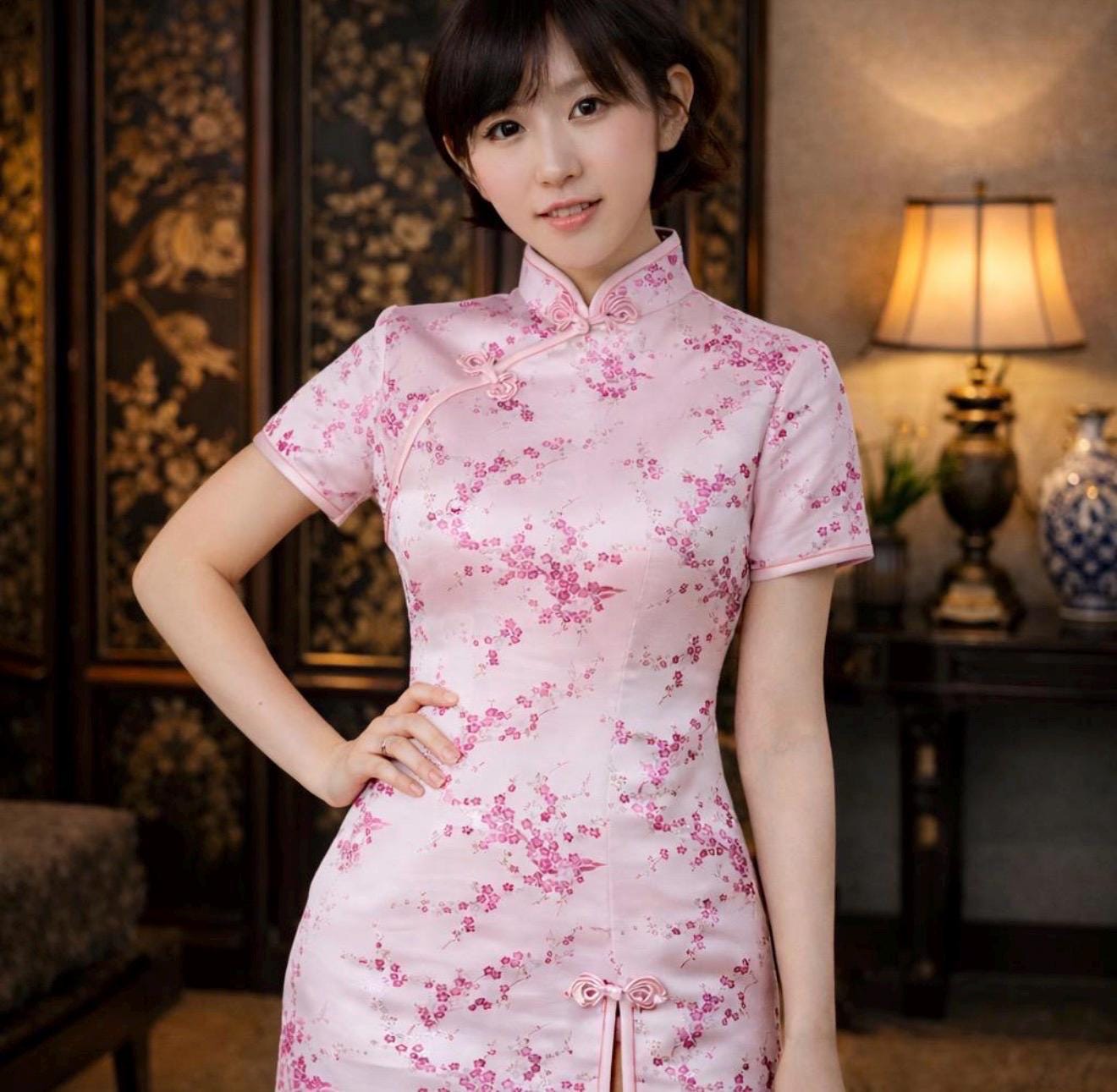 women's light pink chinese dress New Luxurious Pink Satin Phoenix Chinese Long Dress Cheongsam Qipao  lcdress55