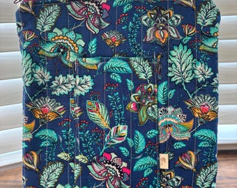 Bright deep blue teal floral laptop case / sleeve