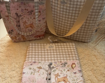 Mommy and me matching bag set / adult tote ,child tote & iPad / book sleeve .