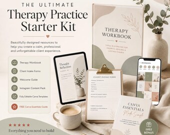 Therapy Practice Starter Kit | Editable Canva Templates | Client Intake Forms, Welcome Guide, Workbook & Instagram Posts