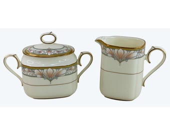 Noritake Bone China Barrymore 9737 melkkannetje en suikerpot met deksel