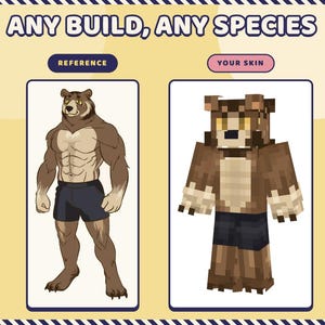 Custom Furry Minecraft Skin from Your OC | Fursona, Anthro, Therian Commission | Handmade Personalized Skin for Java & Bedrock