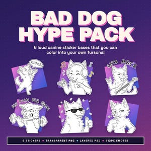Klistermärkesbaser för pälsklingar, högljudda emotes, färglägg din fursona (6-pack digital nedladdning)