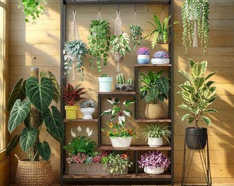 70.9" Tall Metal Plant Stand, 7-Tier Shelf with Hanging Hooks, Indoor Garden Decor