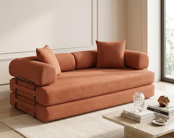 Convertible Folding Sofa Bed, Modular 3-Seater Futon Couch with Removable Backrest
