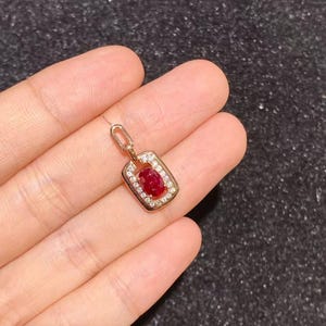 Natural Ruby 1.10ct 18K Gold Diamond Pendant Minimalist Lock Charm Certified Free Express