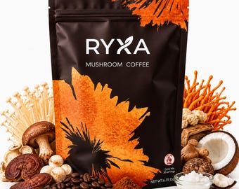 Ryxa Mushroom Coffee – Medium Roast, Focus, Immunity, Lions Mane, Turkey Tail (30 Servings)