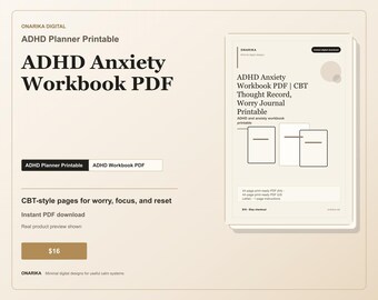 ADHS Angst Arbeitsheft PDF | CBT Gedankenalbum, Worry Journal zum Ausdrucken