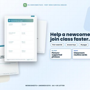 ESL Newcomer Paket | PDF Überlebens Englisch Klassenzimmer Phrasen Arbeitsblätter