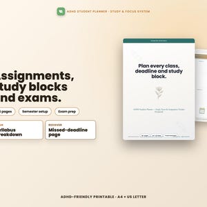 ADHD Student Planner PDF | Assignment Tracker, College Study Schedule, Exam Prep