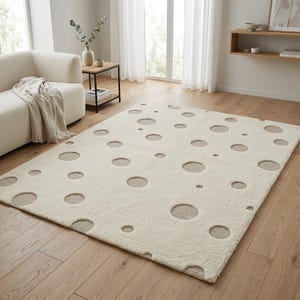 Handmade Ivory Taupe Dots Loop Cut Pile Rug Modern Neutral Area Mat