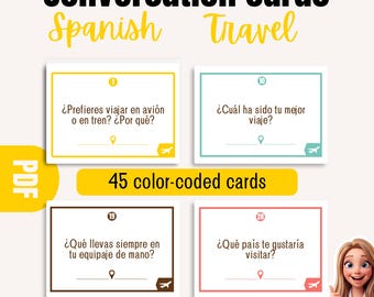 Spanish Conversation Cards | Travel Speaking Activities for A2-B1 | 45 Printable Español Discussion Card