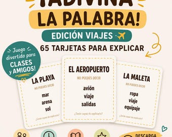 Spanish Travel Guess the Word Game, 65 Printable Speaking Cards, Classroom Activity